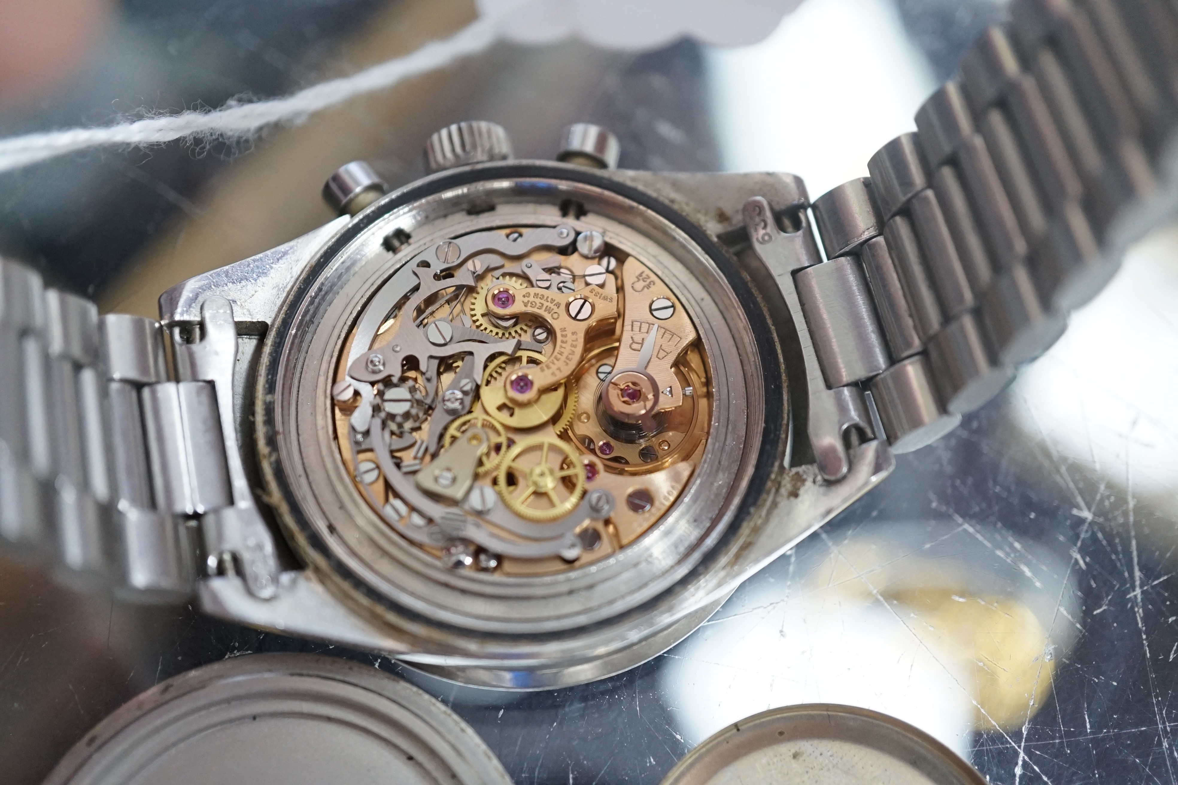 A gentleman's rare mid 1960's stainless steel Omega Speedmaster 'Ed White' manual wind chronograph wrist watch